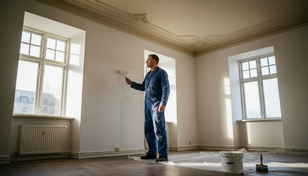 En maler fordyber sig i sit arbejde i en lejlighed på Nørrebro.