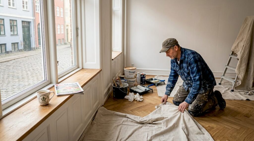 Boligejer gør klar til at male væggene i sin lejlighed på Vesterbro