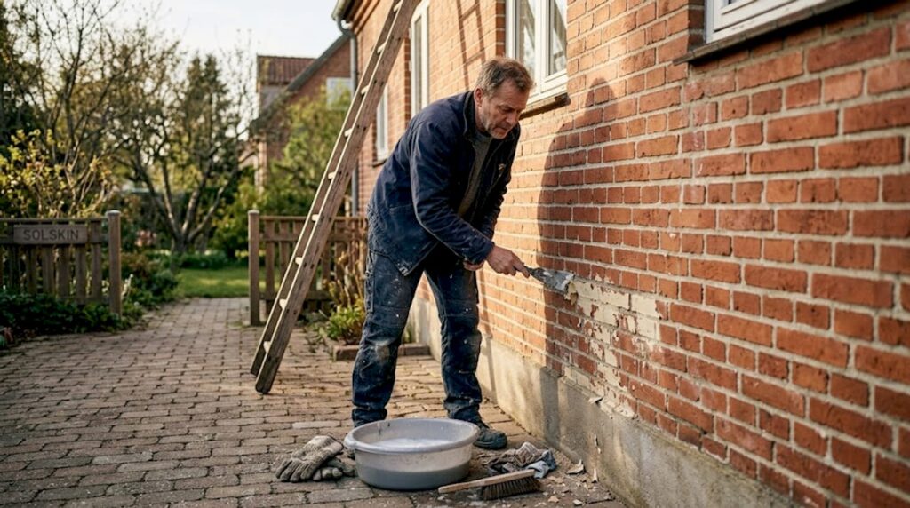 Mand gør facaden klar til at blive malet